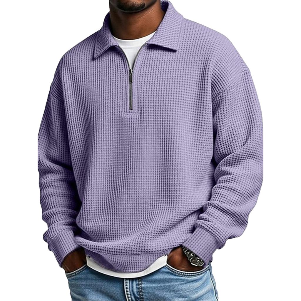 Men’s Knit Pullover Long Sleeve Quarter Zip Collar Casual Loose Fit Top Comfortable Lightweight Shirt