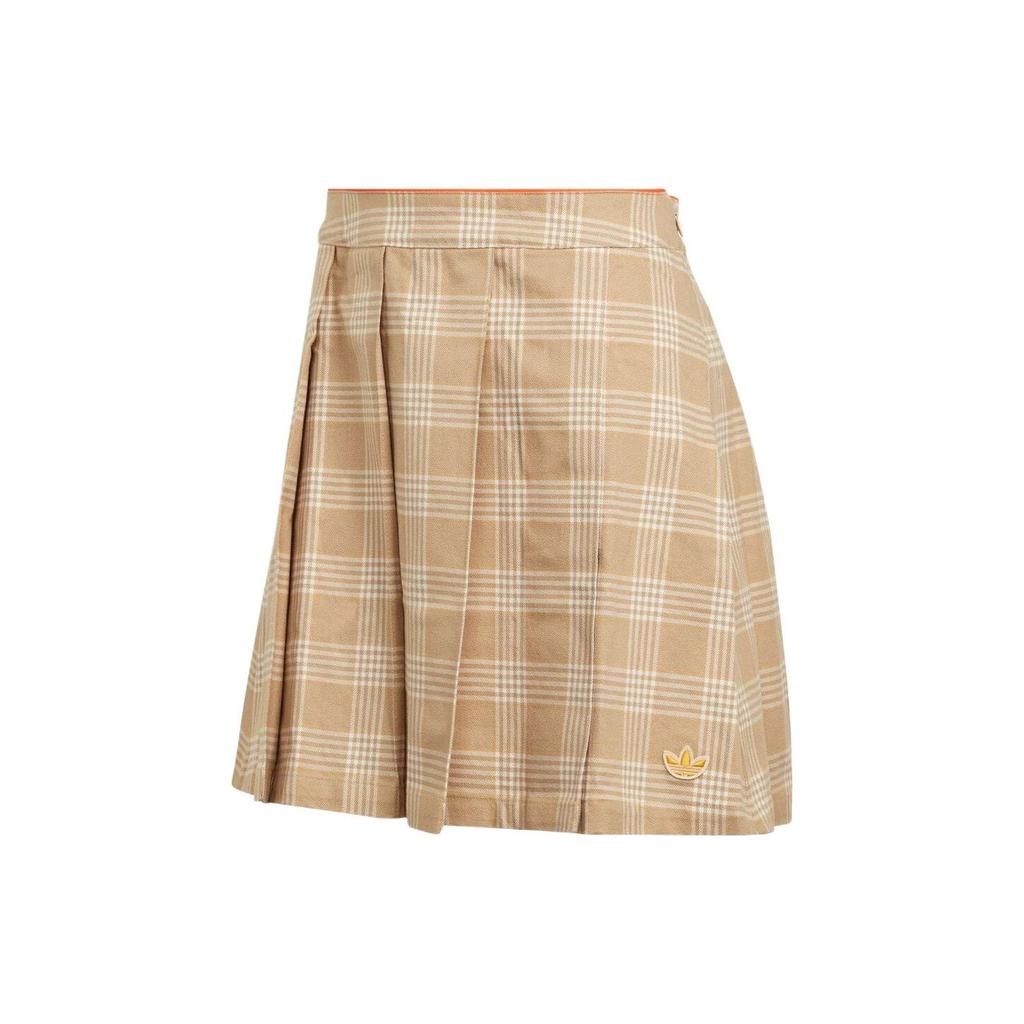 adidas Originals Women's Collegiate Pleated Skirt Beige Brown Plaid Women IA8352