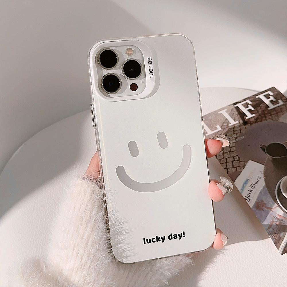Electroplated Smiley Face iPhone 16 Case Suitable for 14 Pro Max, 12, Apple 13, Simple Korean Style, 17 Shockproof, 14 Hard