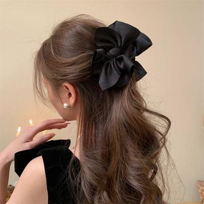 Französische schwarze Haarkrallen mit Schleife, große Hai-Clips, Mädchen-Haarspangen mit Schleife, für Frauen, süße Kopfbedeckung, Haar-Accessoires