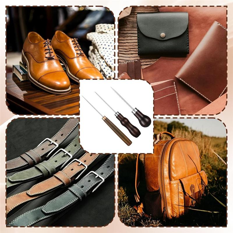 Sewing Awl Set 9 PCS Gourd Shape Wooden Handle Scratch Tool DIY Handmade Pin Punching-Needles Kit For Leather Sewing