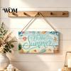 Summer Hanging Sign Wooden Sign, Beach Theme Welcome Front Door Decor with Ornament Rope, Colorful Hanger for Seasonal Farmhouse House Seaside