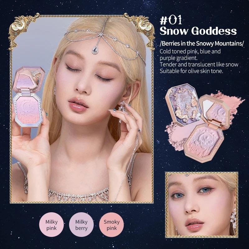 Flowerknow Moonlight Mermaid Wang Blusher Poeder Gradient Blush Langdurige Matte Finish Gezichtspoeder