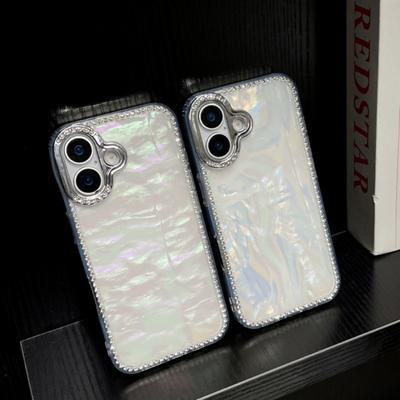 Aurora Bunte Glitzer Diamant Muschelmuster Hülle für iPhone 15 16 Pro Max 14 16 Plus 13 12 11 Laser Bling Stoßfeste Hülle