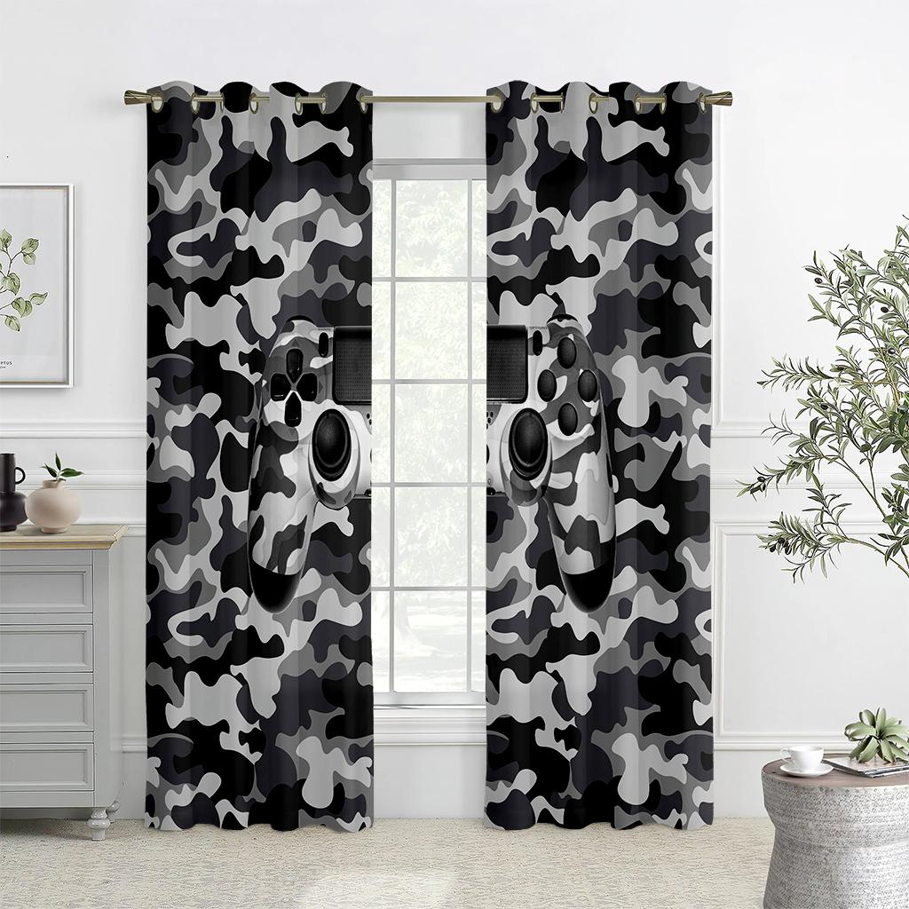 Zasłony z nadrukiem uchwytu do gier, Półzaciemniające zasłony z tunelem na karnisz, Odpowiednie do dekoracji salonu, sypialni, pokoju gier