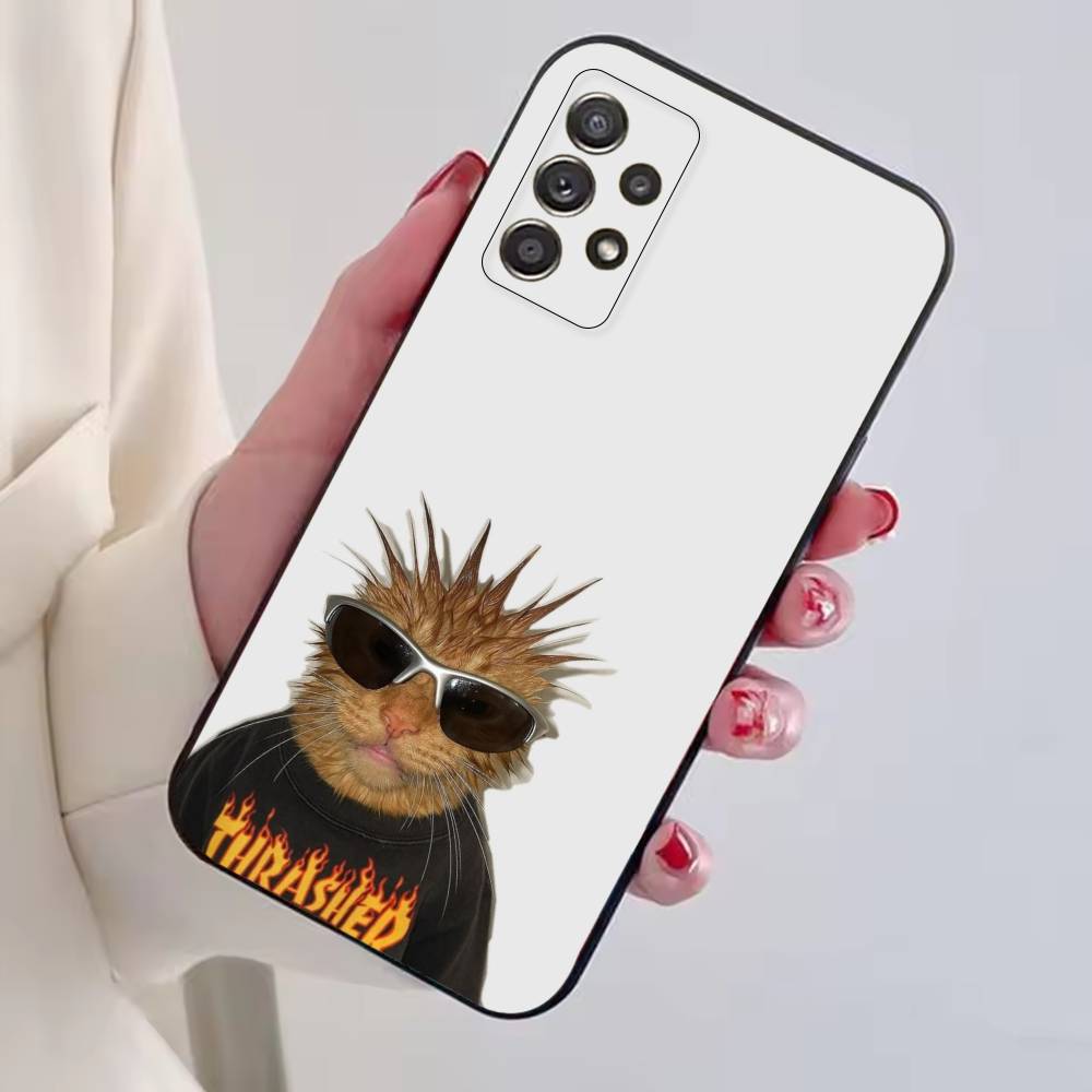 F-Funny Animal Cat Phone Case Black Silicone Soft For Samsung S25,S24,S21,S22,S23,S30,Ultra,S20,Plus,Fe,Lite