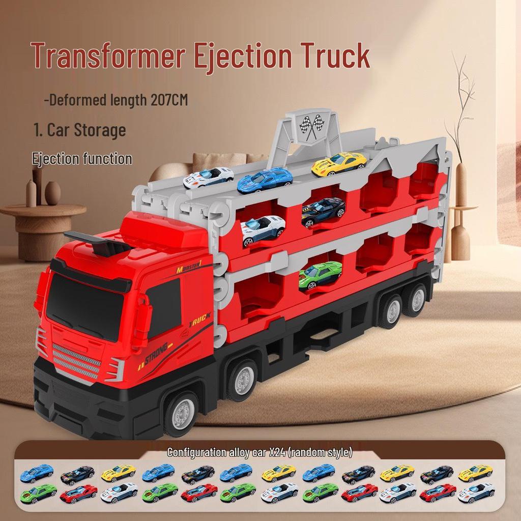 Transforming Toy Truck with Storage and Track, Ejects Small Alloy Cars - Ideal Gift for Kids