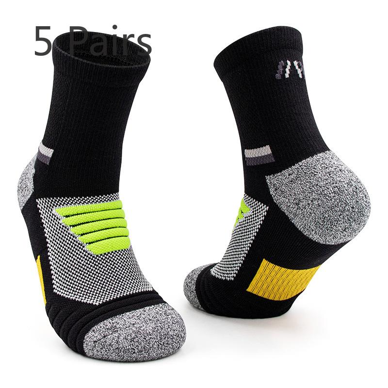 

5 пар мужских длинных носков с полотенцем Professional Elite Sweat Absorbing Anti-slip Sports Mid-Socketball Socks 5 pairs