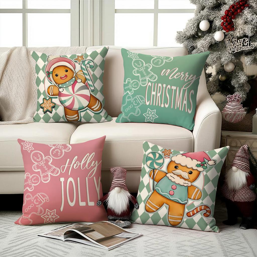 1/4Pcs Christmas Pillowcases, Gingerbread Man Cartoon Cushion Covers, Christmas Decorations, Farmhouse Sofas, Home Decor