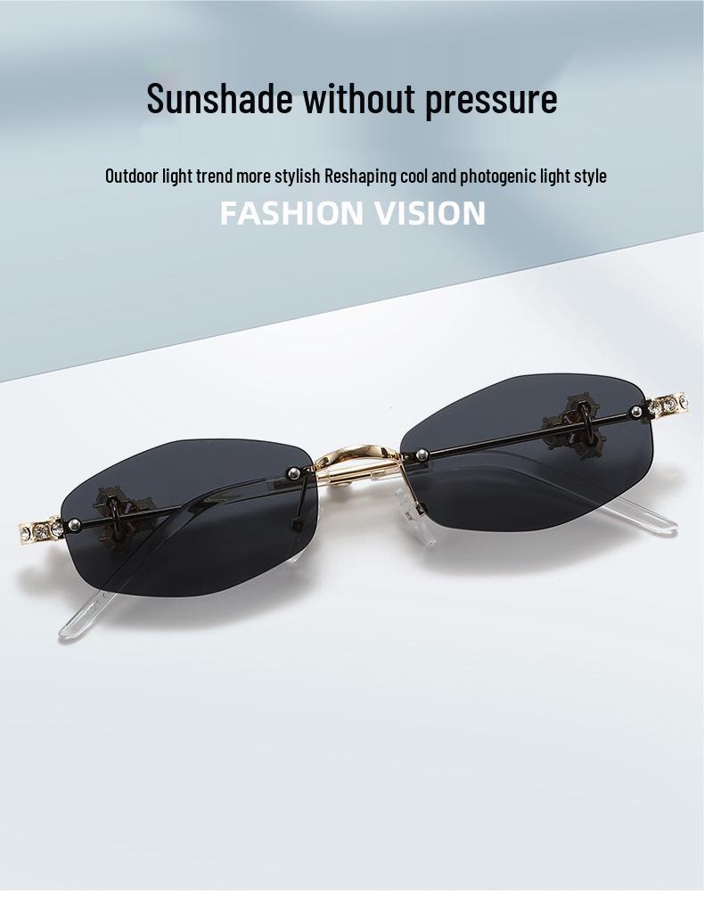 Jennie's Rimless Silver Polygonal Diamond-Studded Sunglasses - Pure Desire & Luxurious Lightness