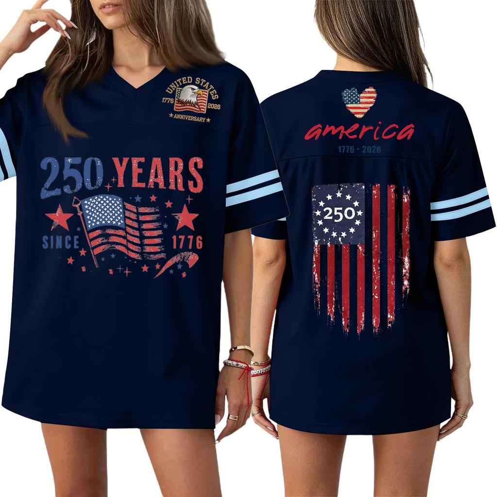 Damen Casual Mode V-Ausschnitt Sport Unabhängigkeitstag Druck Kurzarm Sport T-Shirt Top