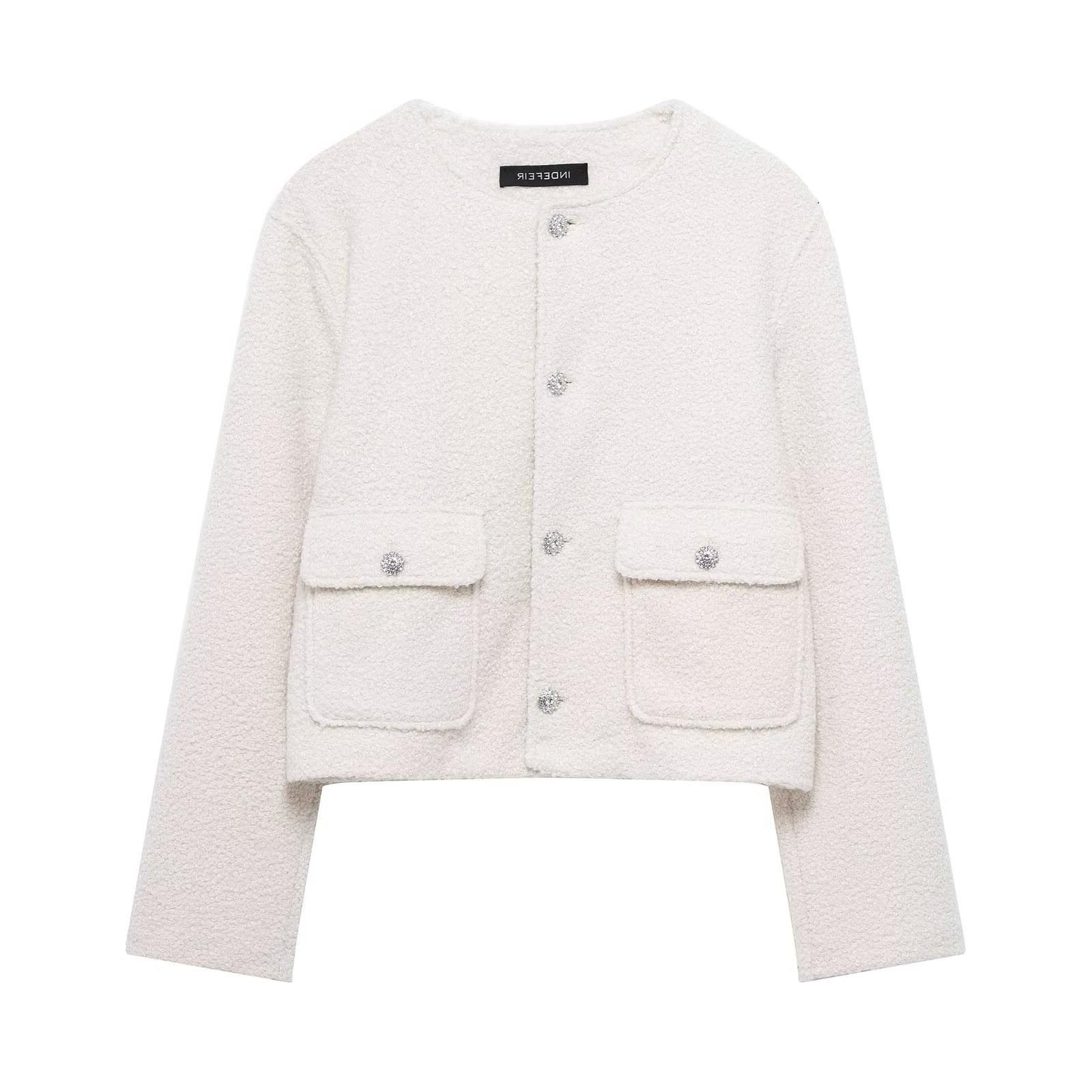 

TAOP&ZA Spring/Summer Women s Commuter Double-Breasted Beaded Knit Crew Neck Jacket Large