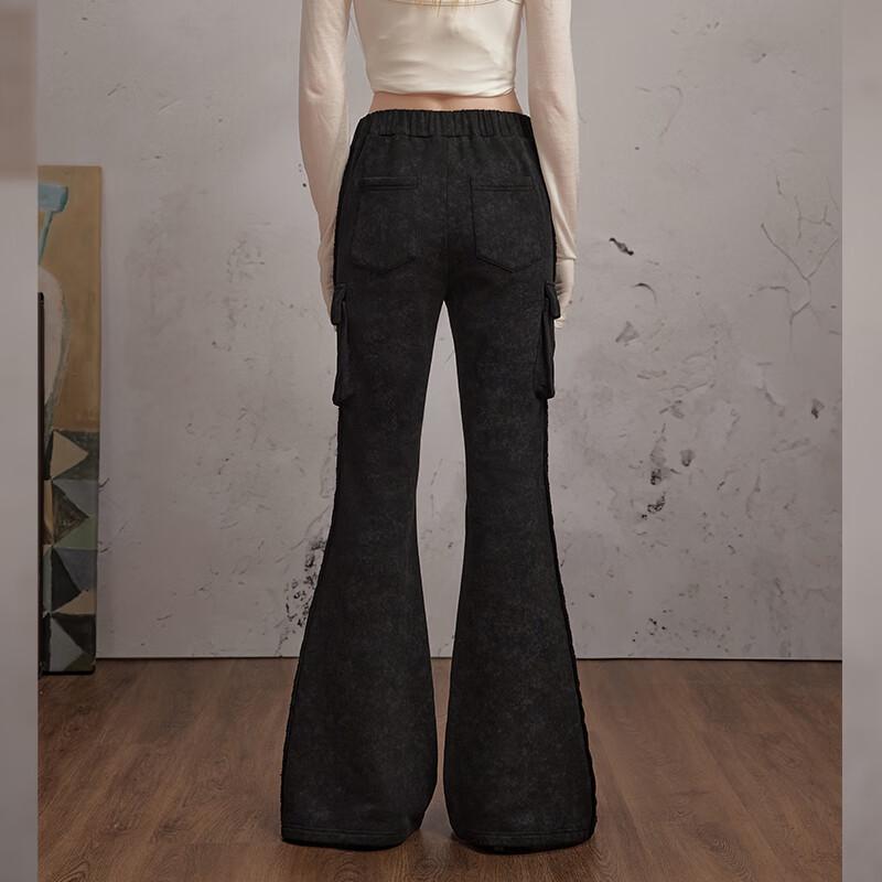 unifree Retro Colorblock Distressed Flared Casual Pants