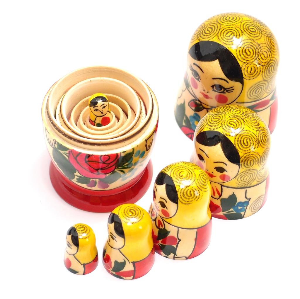 Matryoshka from Set of Traditional Yellow Semyonov, 6, Pattern, [Russian Goods]