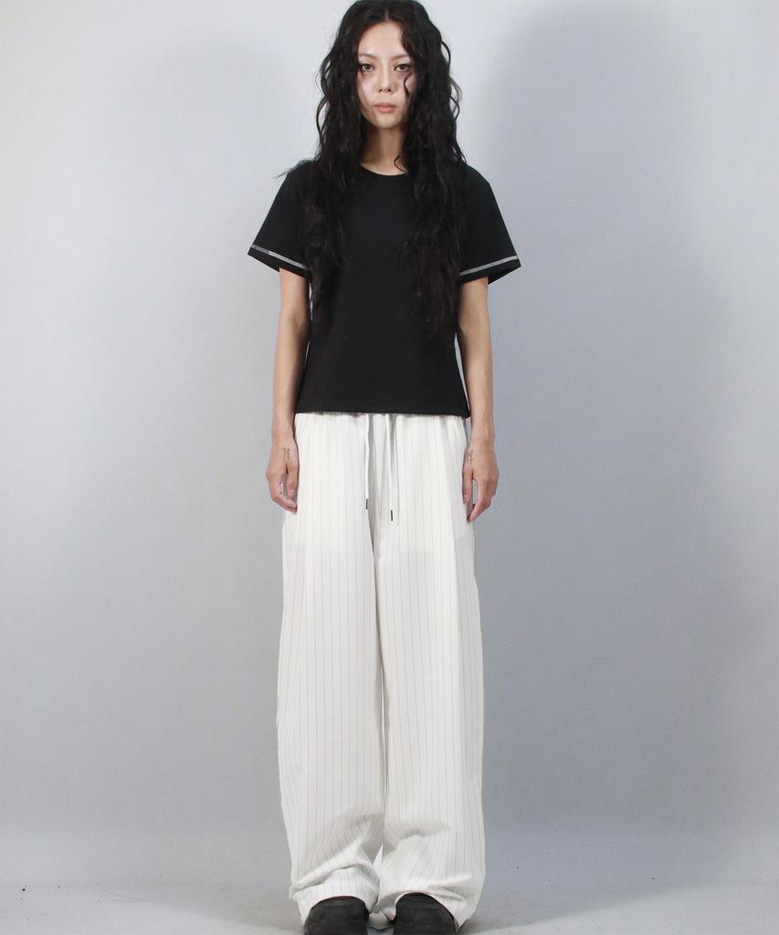 Deumakeu Solid Stripe Wide Pants White