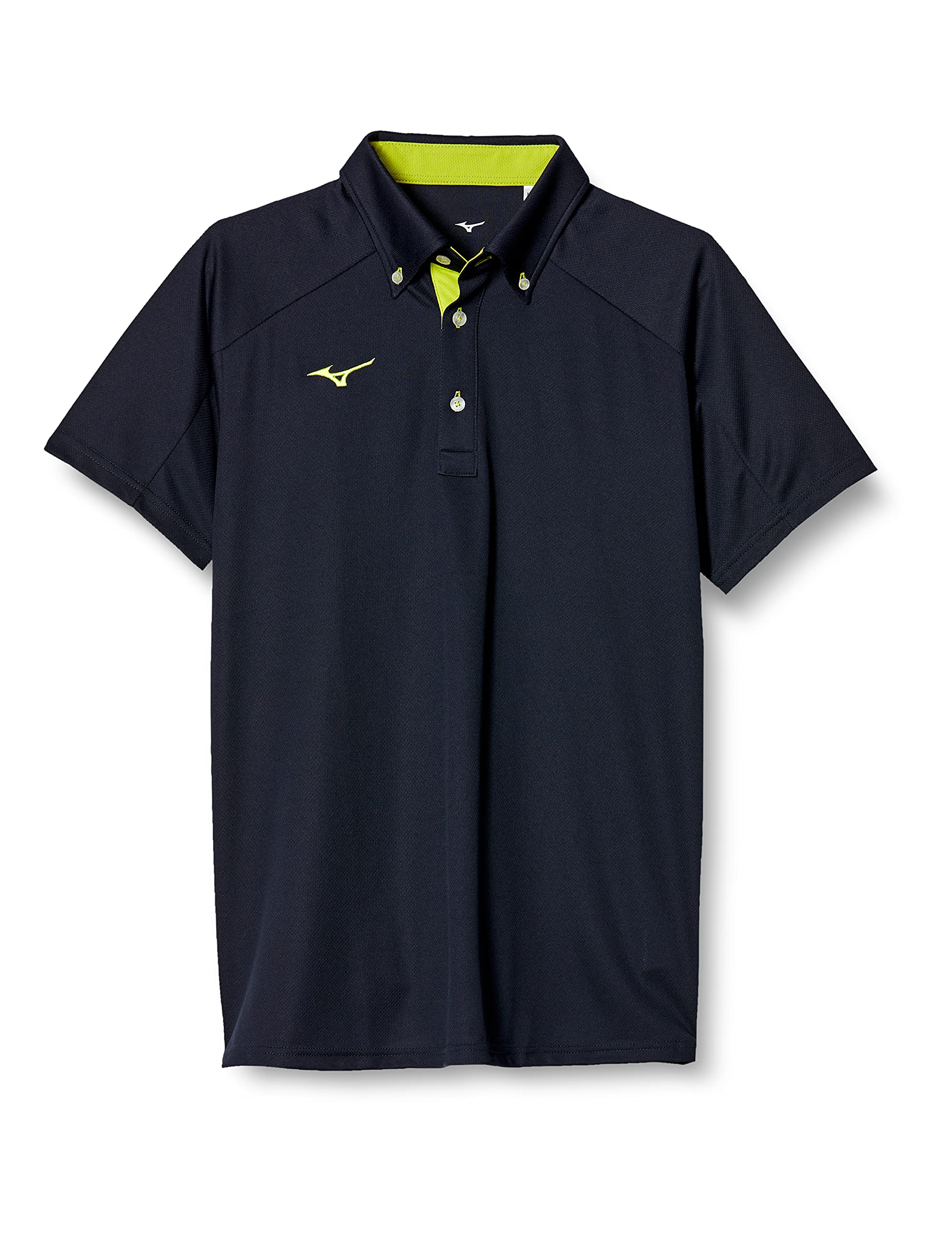 

Mizuno Training Wear Polo Short Deep Size S Shirt, Button-Down, Sleeve, Moisture-Wicking, Quick-Drying, Navy/Neolime,