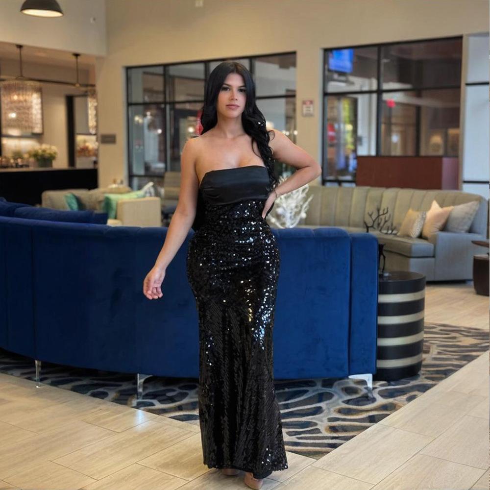 Seksowna Damska Sukienka Bez Ramiączek z Sequinowym Patchworkiem w Kształcie Rybiego Ogona