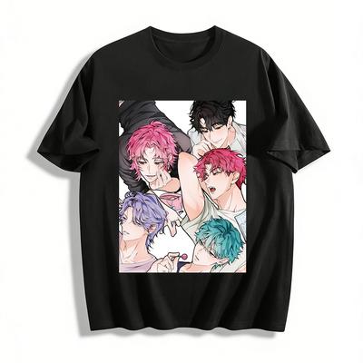 Koreanischer Stil Cool Gutaussehend Anime Gutaussehende Jungs Print T-Shirt Trendiges Lässiges Lockeres Oberteil Für Männer Reines Baumwoll-T-Shirt