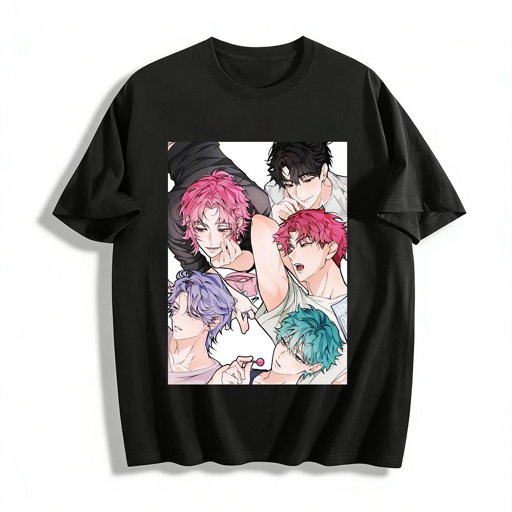

Korean Style Cool Handsome Anime Handsome Guys Print T-shirt Trendy Casual Loose Top For Men Pure cotton T-shirt 6XL