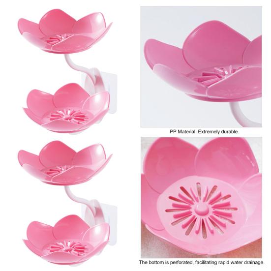 3Pcs Wall Mount Lotus Soap Dish Double Layers Quick Drain No Drill