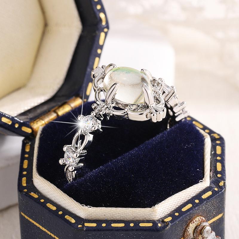 S925 Silver Plated Fashion Moonstone Ring for Women Creative Engagement Jewelry Anniversary Wedding Gift