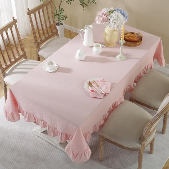 Solid Color Ruffled Tablecloth Rectangular Square Table Cover Dining Tablecloth for Farmhouse Kitchen Dining Room Patio Decoration