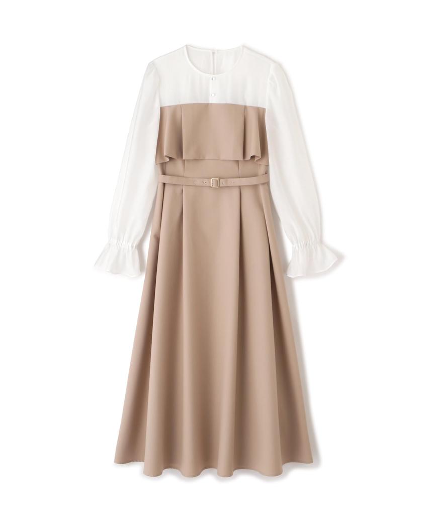 Body Casual Sheer Docking Tuck Beige X White [Proportion Dressing] Dress, One-Piece Dress, Women's,