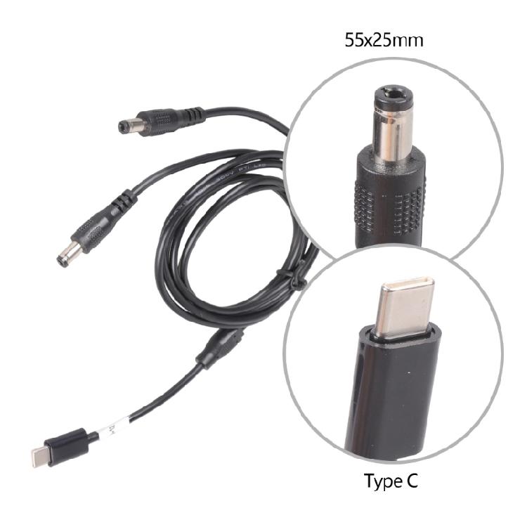 Multifunctional Type C To 5525 Power Supply Cable 12V 3A Power Splitter Cable Perfect for Camera Motor LED Light Router
