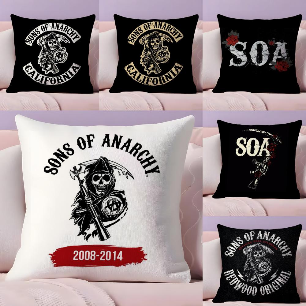 S-Sons Of A-Anarchy Cushion Cover Plush Fabric Soft Double-Sided Printed Sofa Pillow Case Colorfast Home Decor Gift