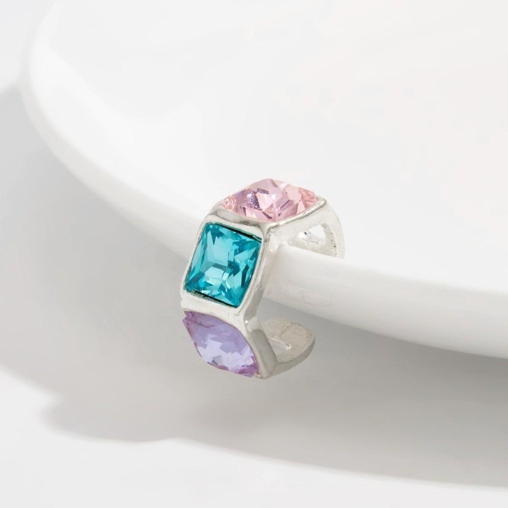 Colorful Crystal Ear Clip Light Luxury Geometric Ear Clip Durable Cartilage Earring Festival Gift