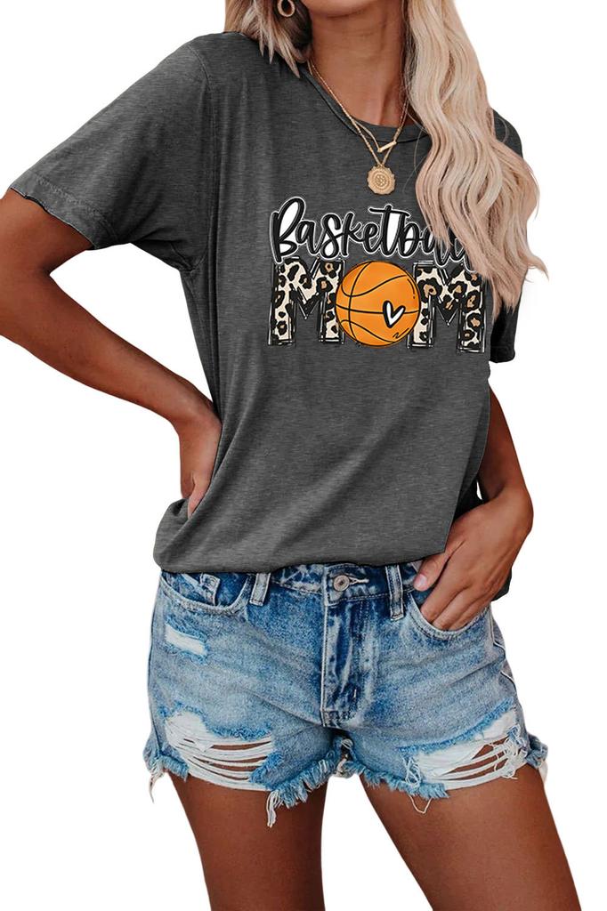 Summer crewneck Tshirt basketball mom print new loose fashion shortsleeved top Womens casual pullover