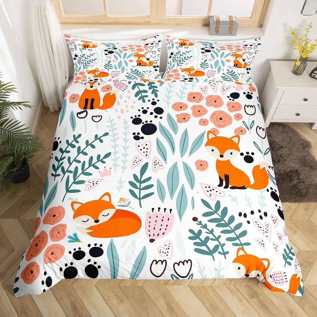 Fox Duvet Cover Sets for Kids Teens Quilt Covers Lightweight Down Room Decor Queen King Size 2 Pillowcase 1 Duvet Cover No Quilt