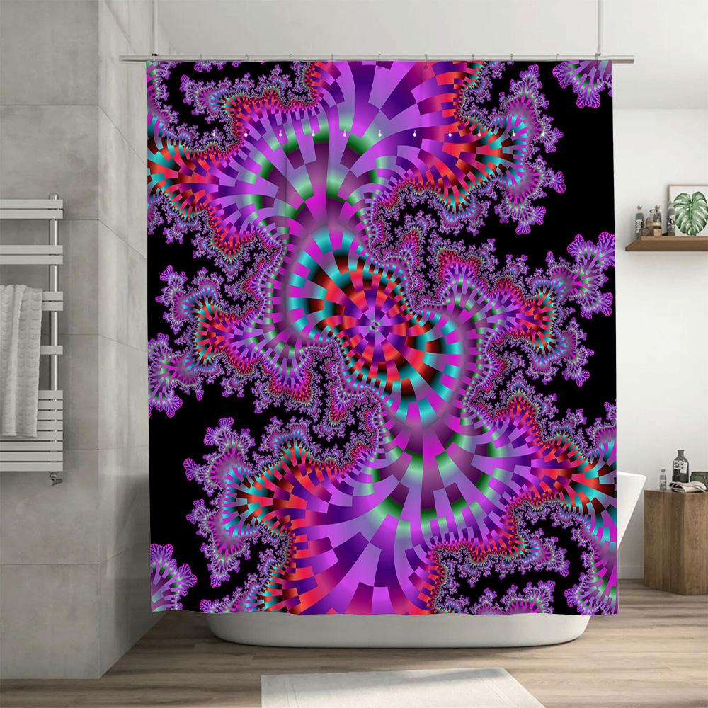 Stylish Vibrant Shower Curtain for Bathroom Decor Fractal Design In Pink, Purple, Green Blue Colors