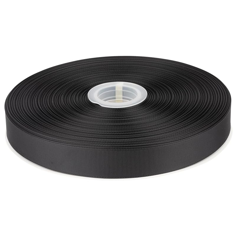 

[Tekdeere]Width 25mm solid black grosgrain ribbon, perfect for gift wrapping, sewing, hair accessories, wedding decorations - 91m/roll