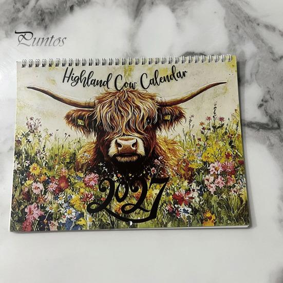 Ink Proof Planner Highland Cow Calendar 2027, 12 Month Wall Hanging with Yearly Event Tracker Large Daily Blocks, Home Office Organizer, Lover