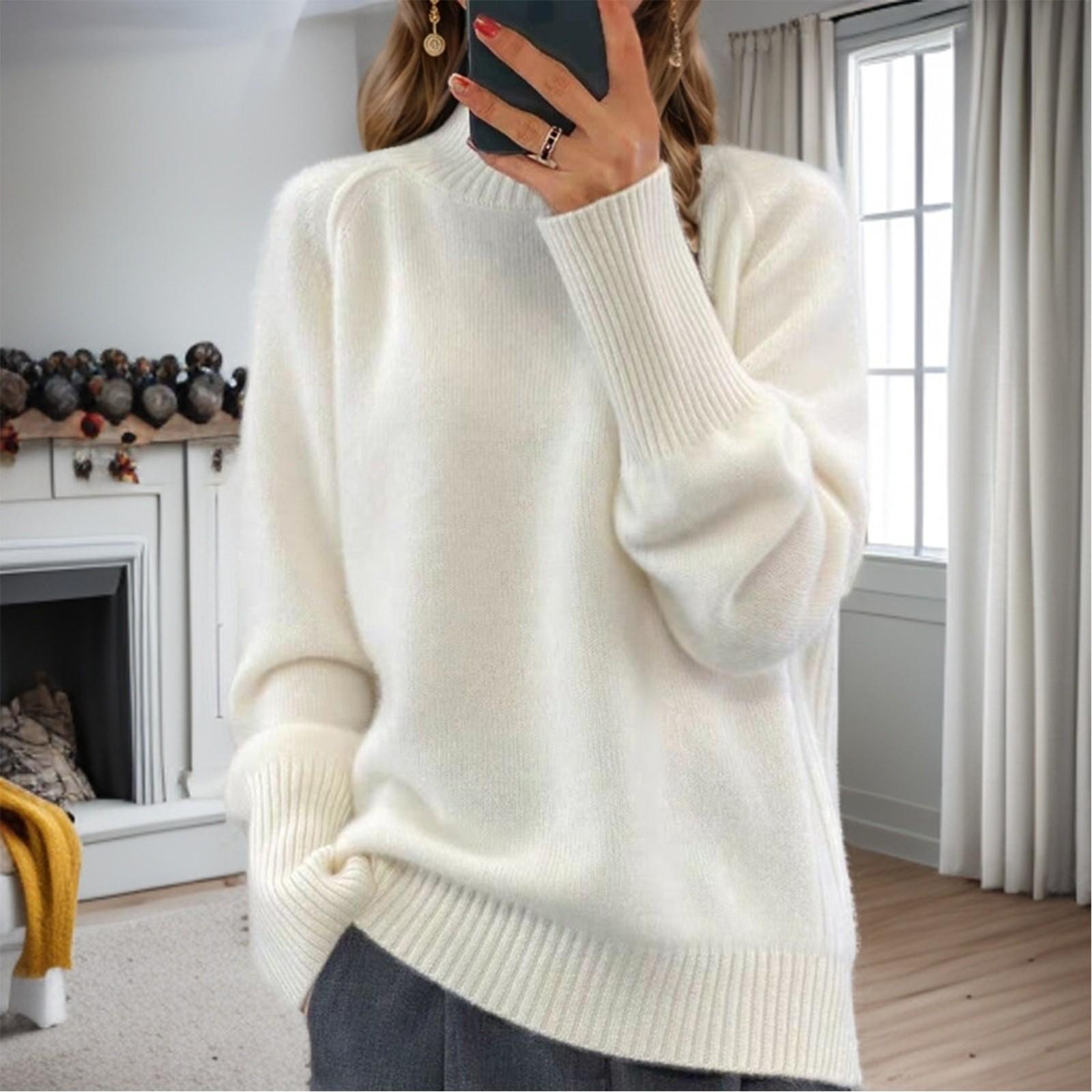 

Women s Fashion High Neck Solid Color Knit Sweater Top Pullover Casual Sweater XL белый