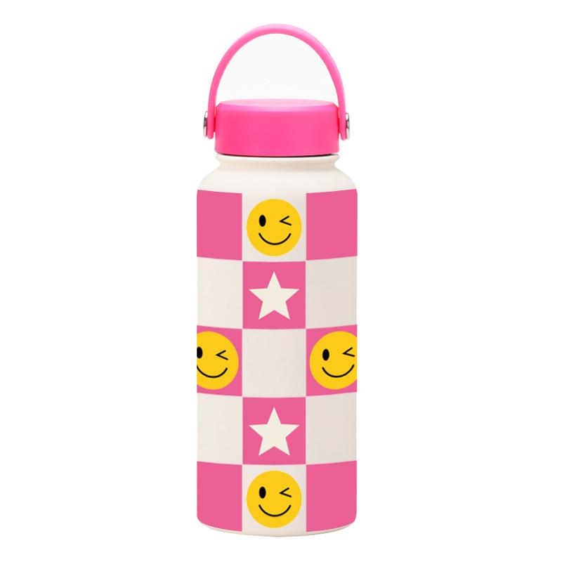 1L Thermos Cup Large Capacity Wide Mouth Portable Vacuum Sports Kettle Outdoor Printing Water Cup Female