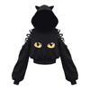 Jesień damska luźny krój Halloween sportowa bluza z kapturem drążona sznurowana zimne ramię z długim rękawem dekoracja ucha kota bluza z kapturem krótka bluza