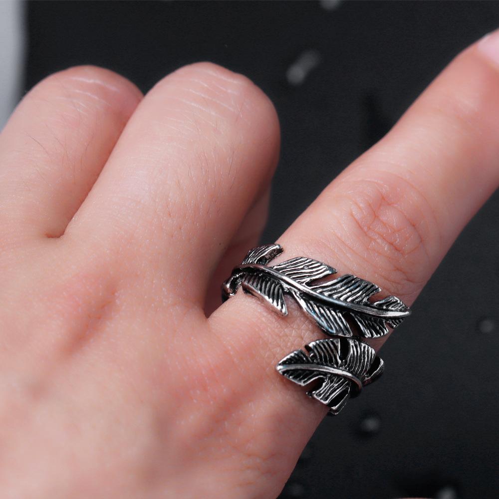 Retro Leaf Feather Ring For Men Women Zinc Alloy Color Punk Gothic Open Ring Handmade Designer Zircon Unisex Accessories Love Gift