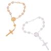 Car Pendant Bling Retro Imitation Pearl Metal Jesus Cross Car Rear View Mirror Hanging Ornament Cross Hanging Decoration