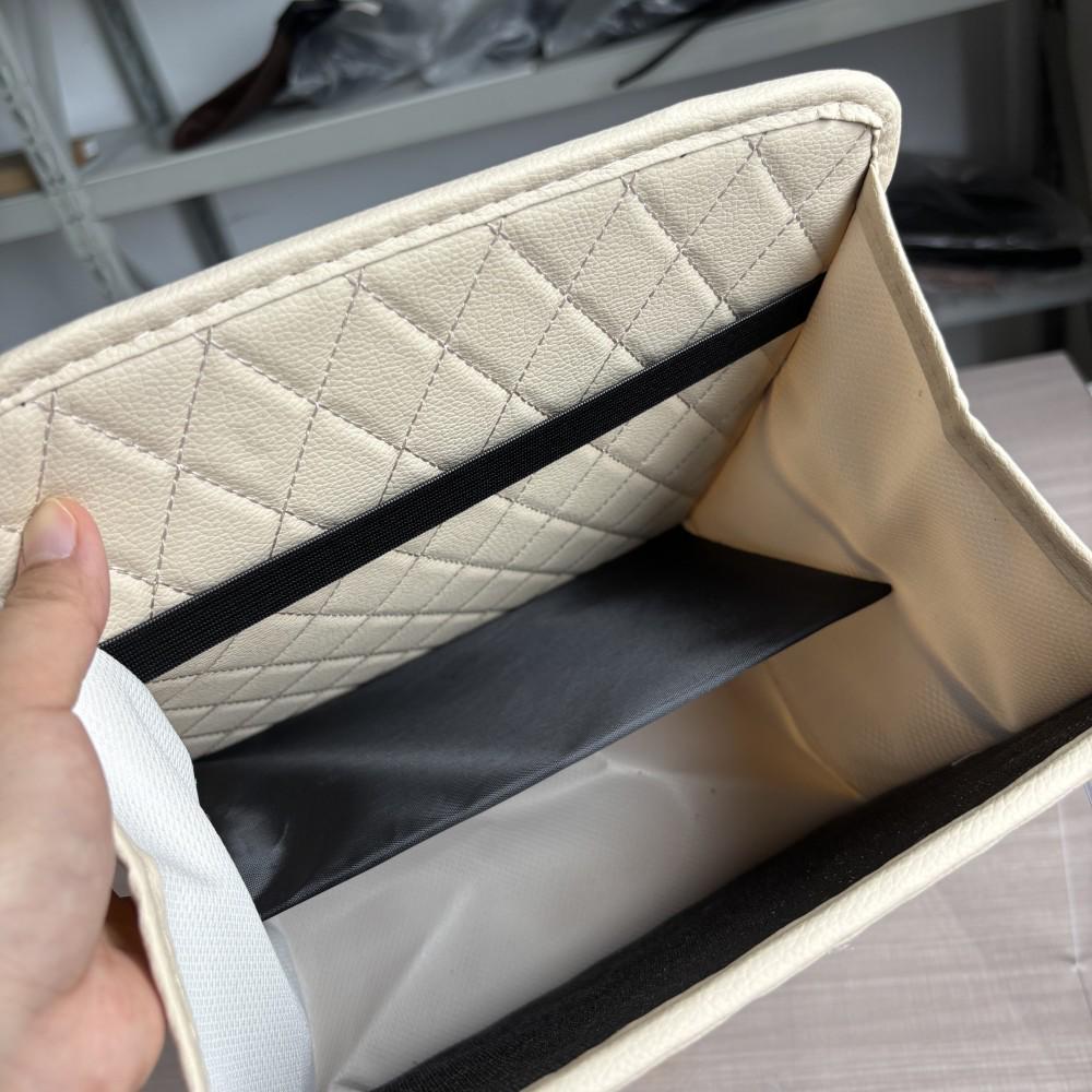 Suede Car Seat Back Organizer with Cup Holder & Multi-Grid Storage