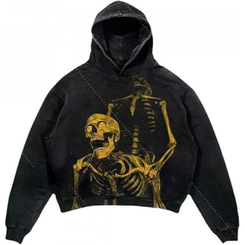 Amerikan Punk Kurukafa 3D Baskılı Kısa Kapüşonlu Sweatshirt Bol Kesim Erkek Kadın Sokak Giyimi
