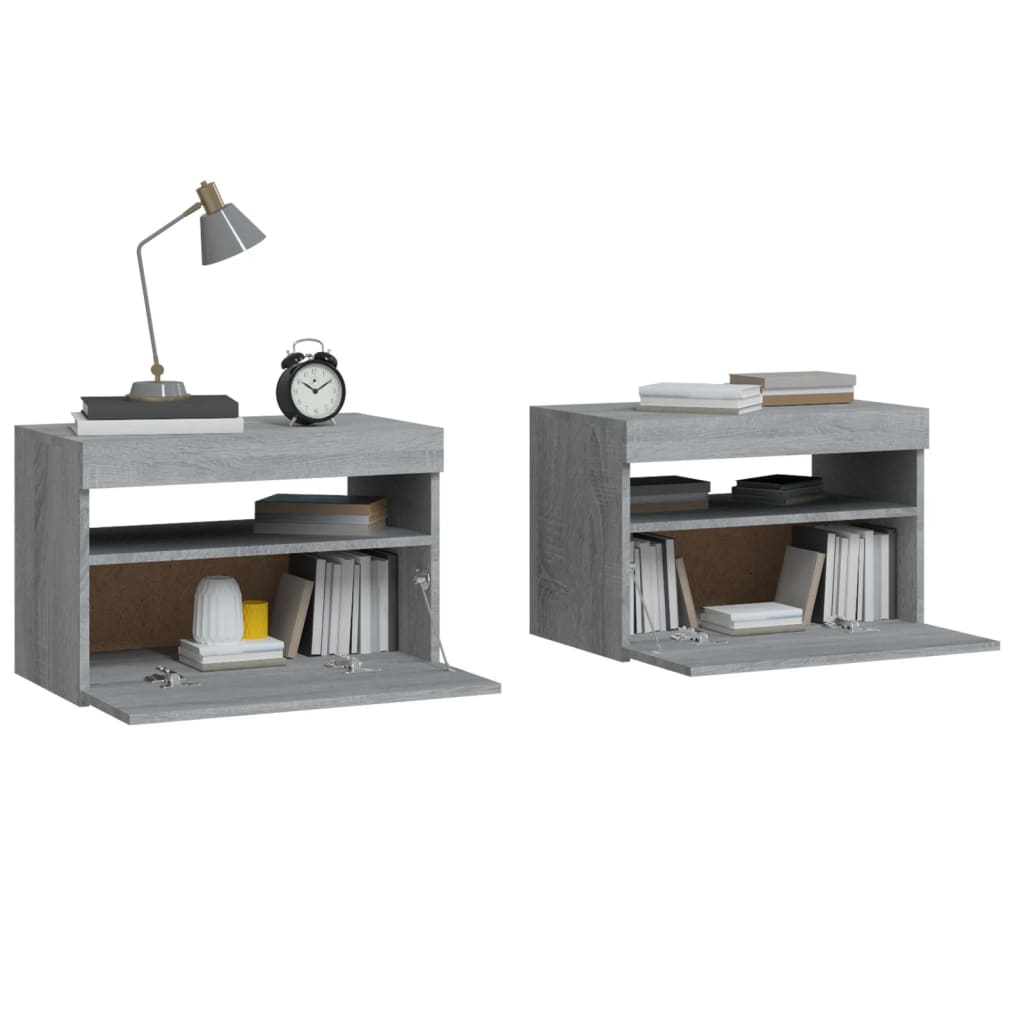 Vidaxl LED Nightstands, 2 Pcs., Sonoma Oak Grey, 60X35X40 Cm