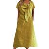 Women's Summer Cotton Linen Midi Dress, Twist Knot Neck Short Sleeve Solid Color Loose Casual Long Dress with Pockets for Daily Vacation Wear