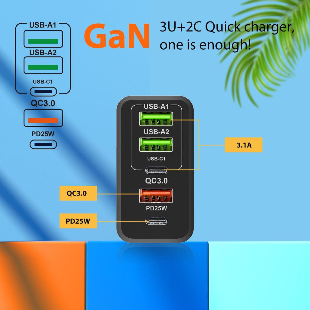 65W GaN Fast Charger: Multi-port, European/American/UK Standard for Mobile Phones
