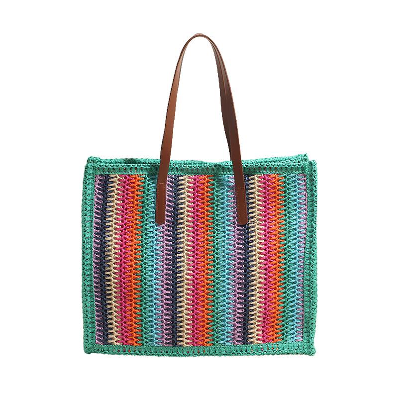 

Сумка Женская Летняя Соломенная Сумка Новая Плетеная Цветная Полосатая Сумка-Тоут Модная Большая Вместимость На Плечо зелёный