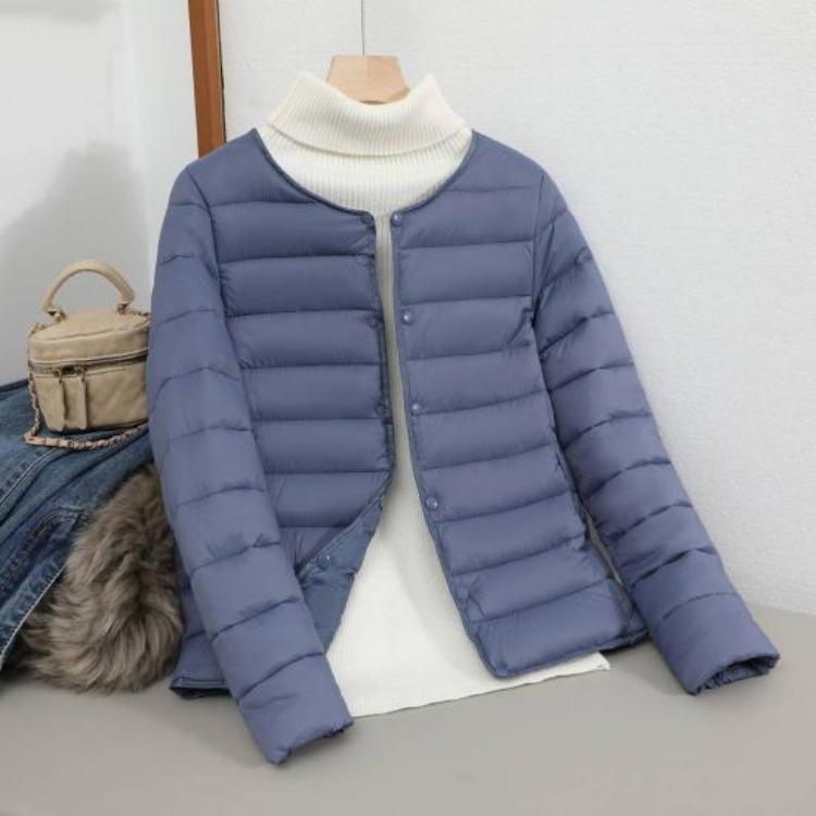 Warm Long Sleeves Round Neck Thickened Padded Windproof Cold Weather Daily Outwear with Pockets Cotton Jacket Winter Down Coat Button