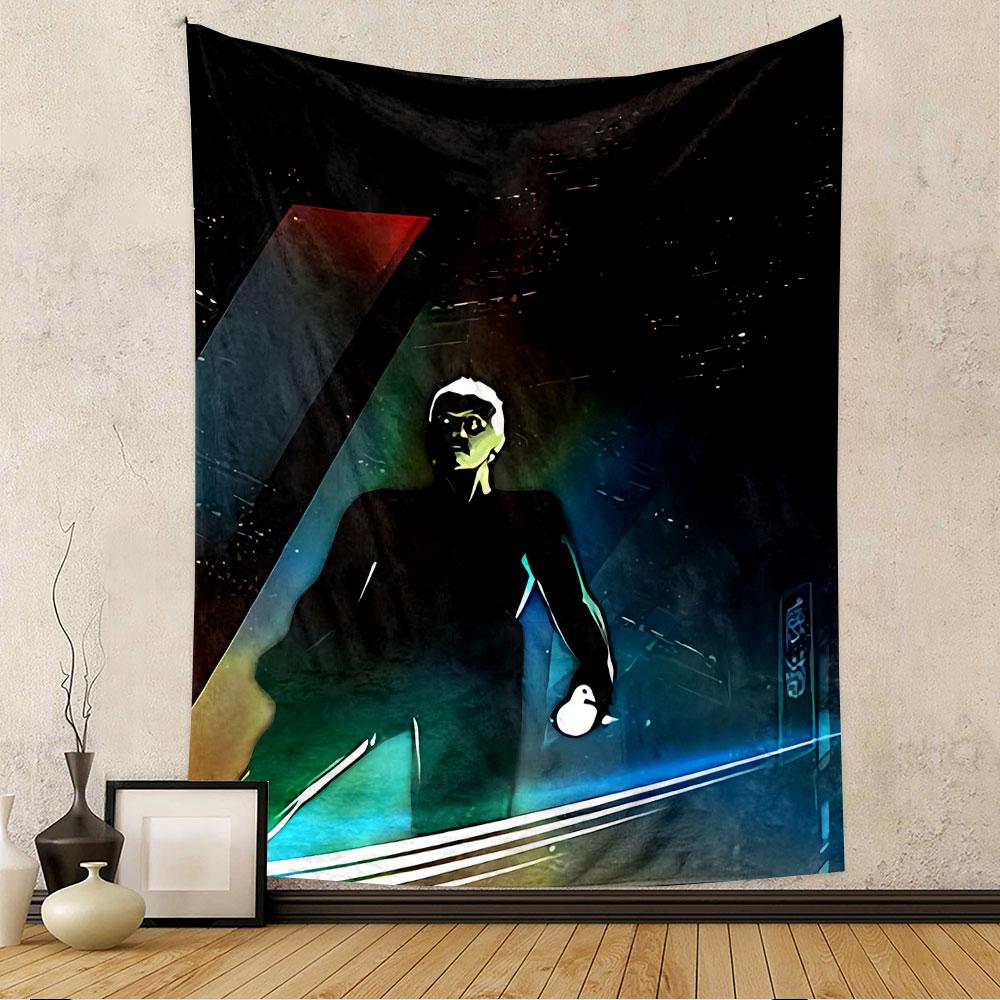 White Hair Cyberpunk Man Tapestry Wall Hanging, Rainy Neon City Silhouette Art, Futuristic Wall Decor for Bedroom Living Room Dorm