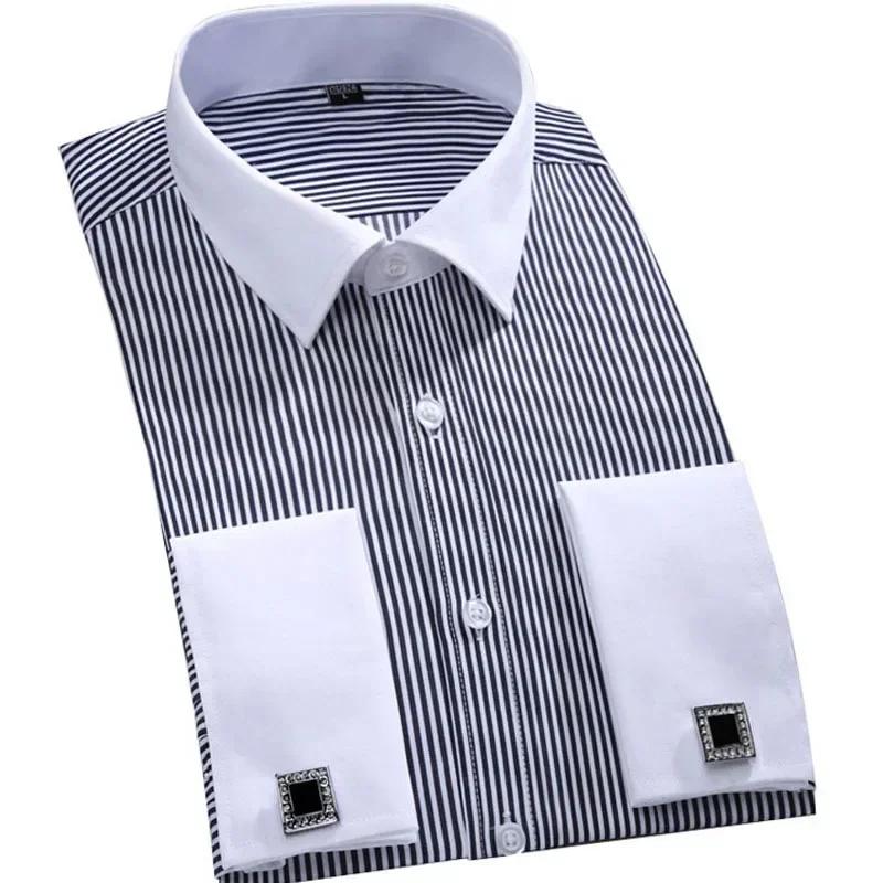 Hemd mit französischen Manschettenknöpfen, Langarmhemd für Herren, Vier Jahreszeiten-Herrenhemd, Einteiler, Mehrfarbig, Business-Casual-Hemd