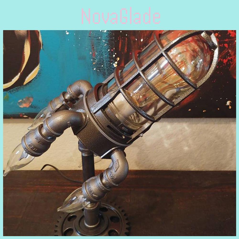 Steampunk Rocket Lamp Unique Night Light Flame Design Home Decor Gift Idea